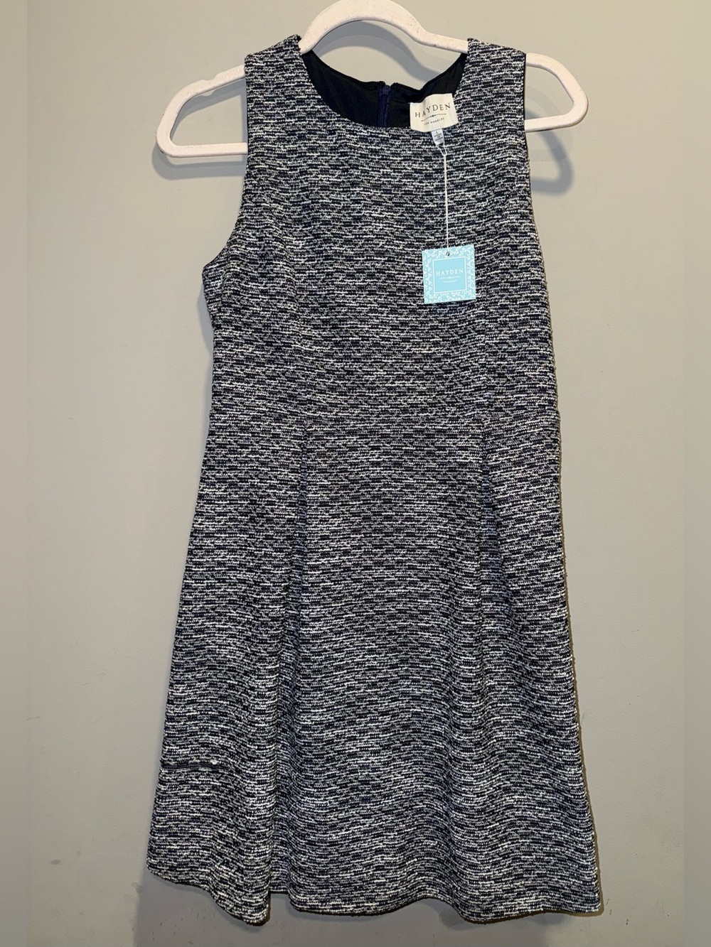 Hayden Navy & White Textured A-Line Dress